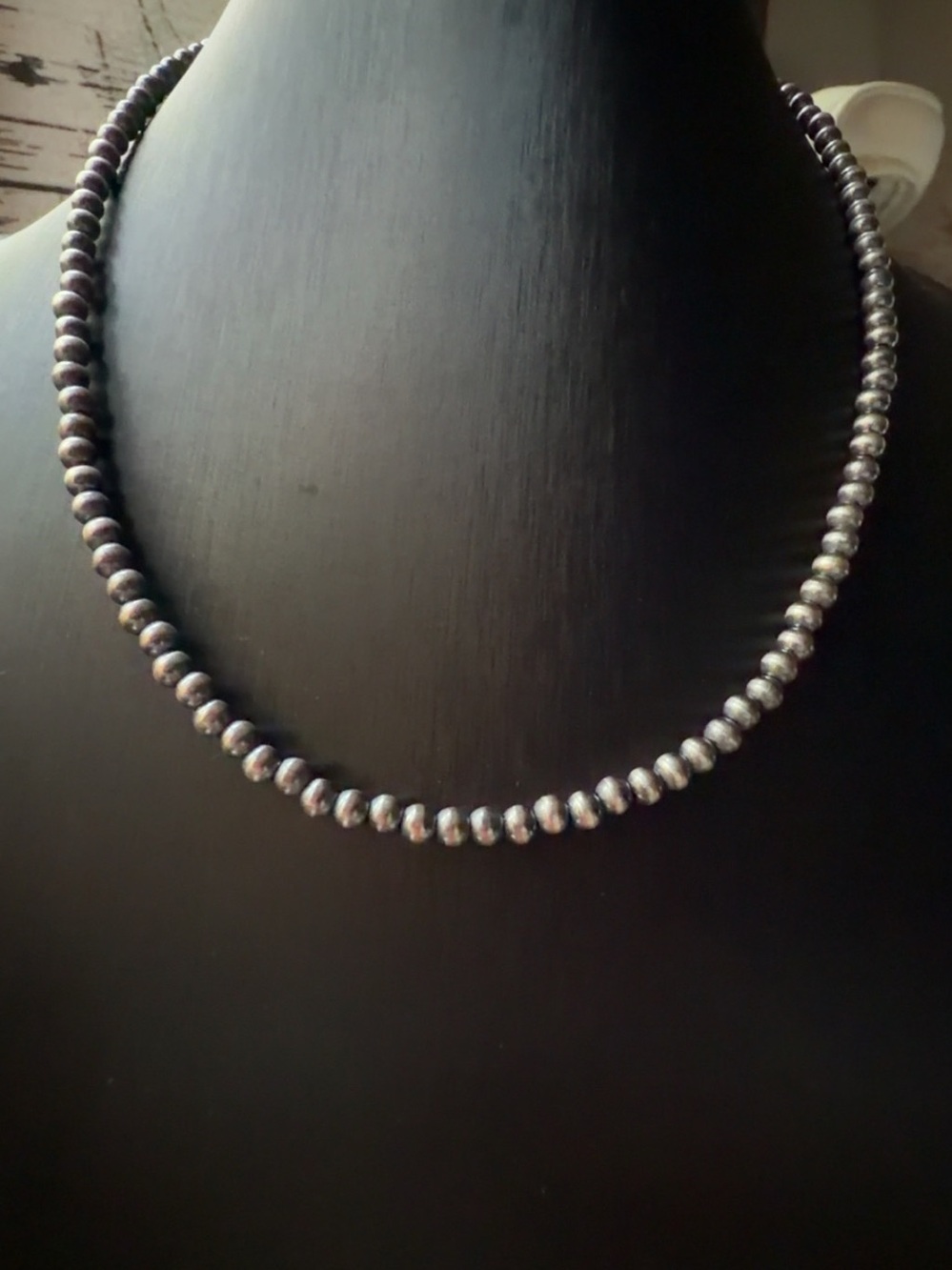 4mm Navajo strung Sterling Silver pearl Necklace